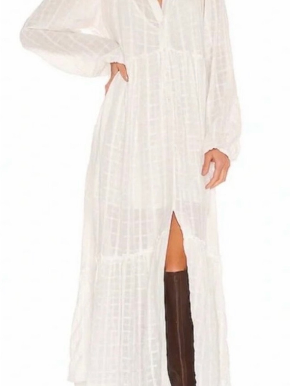 Free People White Sheer Maxi Dress with Front Slit